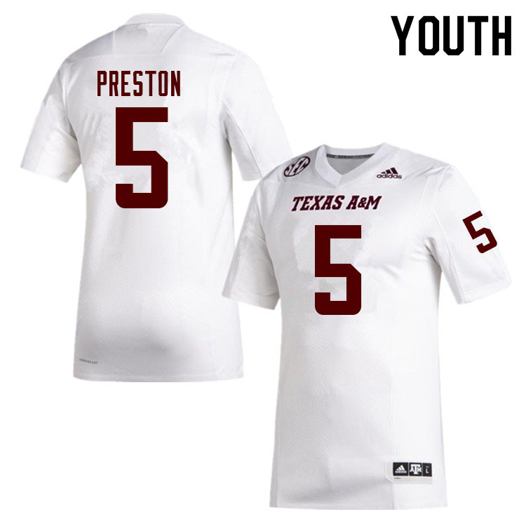 Youth #5 Jalen Preston Texas A&M Aggies College Football Jerseys Sale-White - Click Image to Close